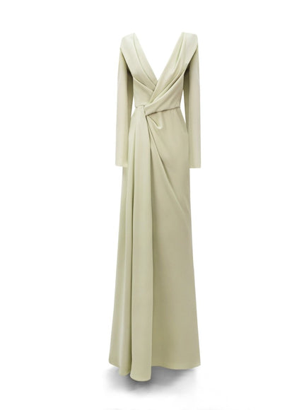 Gemy Maalouf Draped Cut-Out Shoulder Gown Green