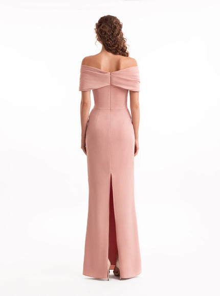 Gemy Maalouf Beaded Buckle Off-Shoulder Gown Pink