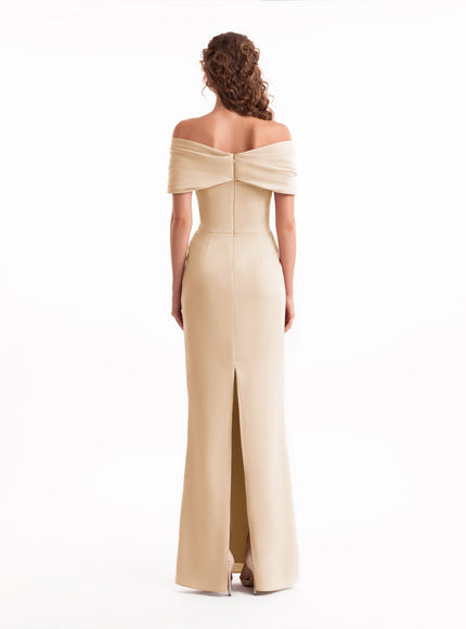 Gemy Maalouf Beaded Buckle Off-Shoulder Gown Champagne