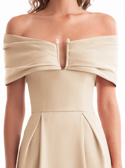 Gemy Maalouf Beaded Buckle Off-Shoulder Gown Champagne