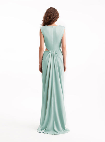 Gemy Maalouf Cowl-Neck Draped Gown No. 2120 Blue