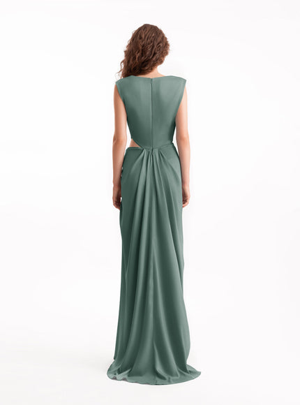 Gemy Maalouf Cowl-Neck Draped Gown No. 2120 Sage