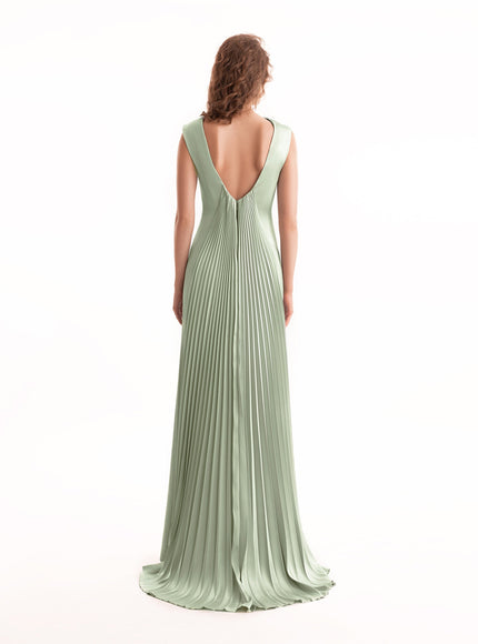 Gemy Maalouf Draped Long Gown With V-Bodice Green