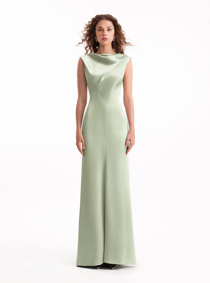 Gemy Maalouf Draped Long Gown With V-Bodice Green
