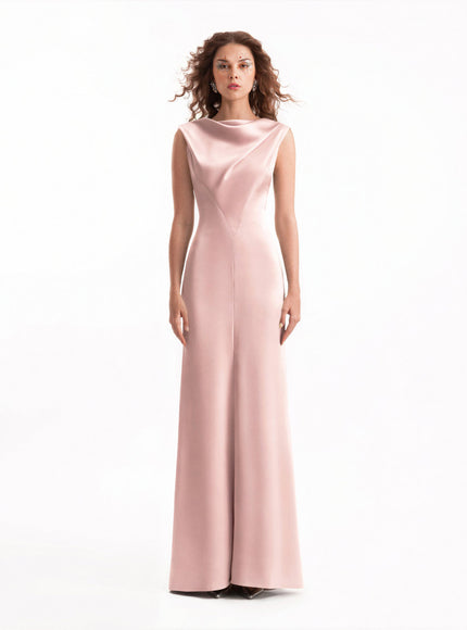 Gemy Maalouf Draped Long Gown With V-Bodice Pale Pink
