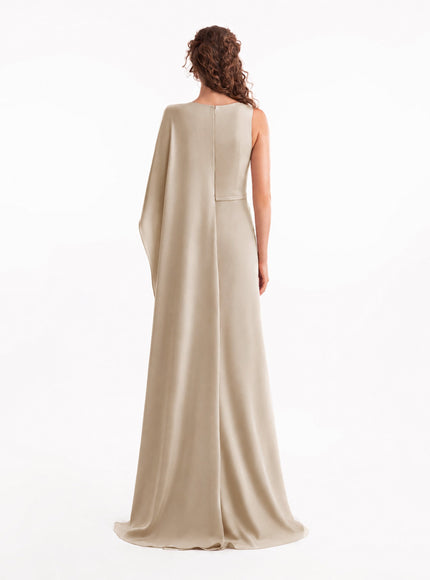 Gemy Maalouf Asymmetrical Satin Cape Gown