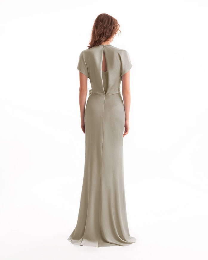Gemy Maalouf Draped V-Neck Gown With Flower Detail