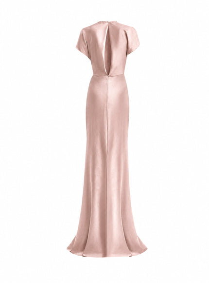 Gemy Maalouf Draped V-Neck Gown With Flower Detail Vintage Pink