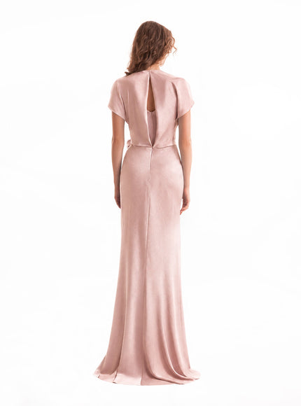Gemy Maalouf Draped V-Neck Gown With Flower Detail Vintage Pink