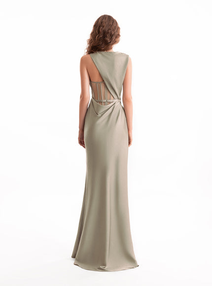 Gemy Maalouf Asymmetrical Draped Gown No. 2127 Green