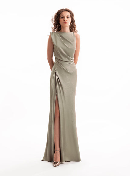 Gemy Maalouf Asymmetrical Draped Gown No. 2127 Green