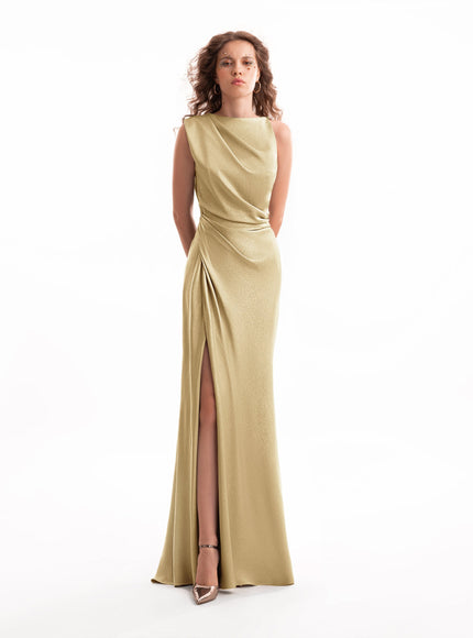 Gemy Maalouf Asymmetrical Draped Gown No. 2127 Champagne