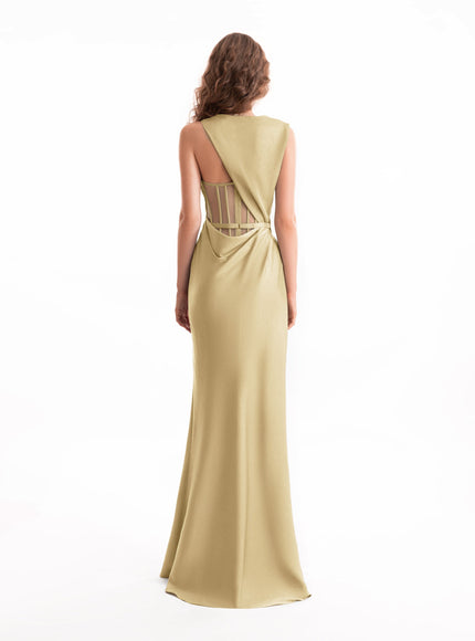 Gemy Maalouf Asymmetrical Draped Gown No. 2127 Champagne