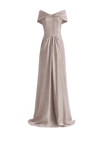 Gemy Maalouf Sweetheart Draped Long Gown Shimmer Grey