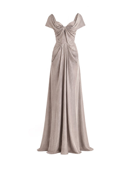 Gemy Maalouf Sweetheart Draped Long Gown Shimmer Grey