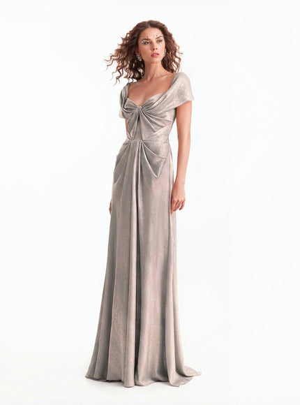Gemy Maalouf Sweetheart Draped Long Gown Shimmer Grey
