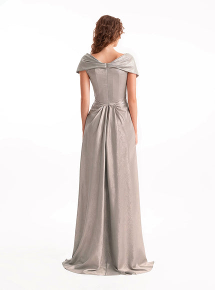 Gemy Maalouf Sweetheart Draped Long Gown Shimmer Grey