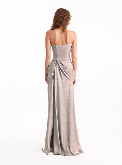 Gemy Maalouf Strapless Sculpted Draped Gown Grey