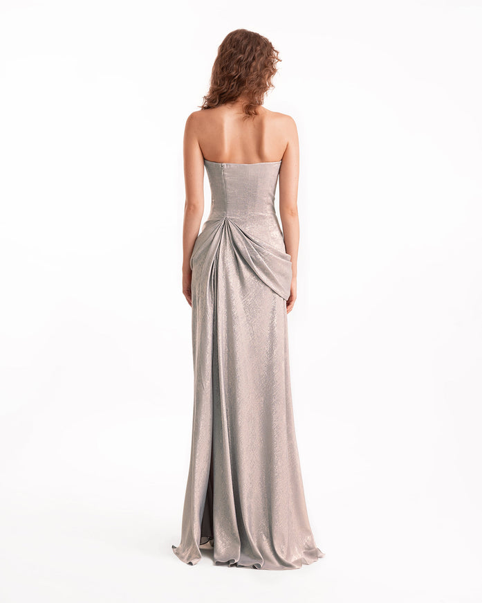 Gemy Maalouf Strapless Sculpted Draped Gown Grey