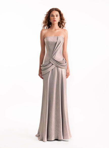 Gemy Maalouf Strapless Sculpted Draped Gown Grey