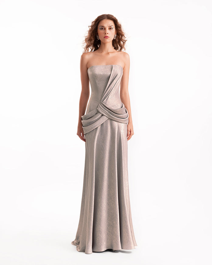 Gemy Maalouf Strapless Sculpted Draped Gown Grey