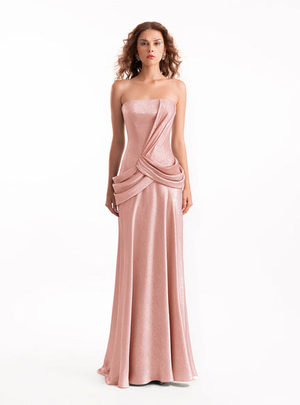 Gemy Maalouf Strapless Sculpted Draped Gown Pink