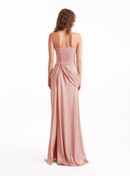 Gemy Maalouf Strapless Sculpted Draped Gown Pink