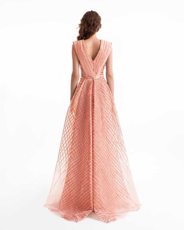 Gemy Maalouf V-Neck Devoré Striped Organza Gown
