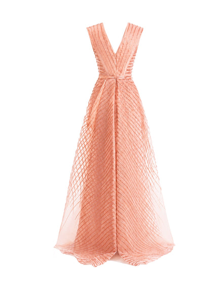 Gemy Maalouf V-Neck Devoré Striped Organza Gown