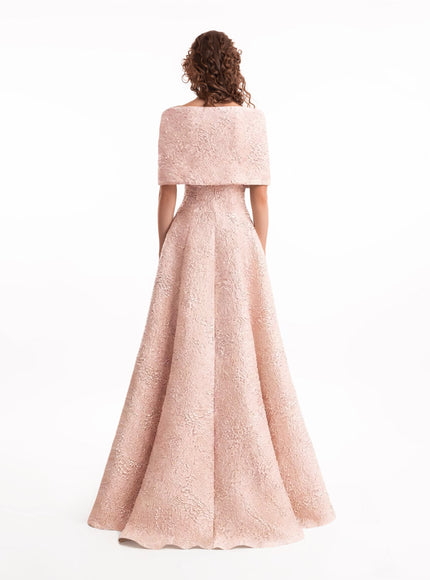 Gemy Maalouf Sweetheart Off-Shoulder Jacquard Gown - Pink - back