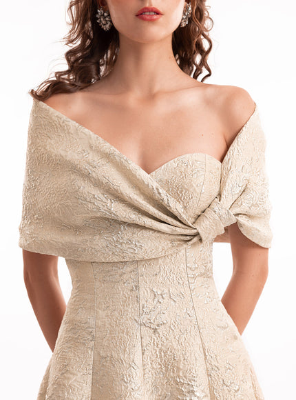 Gemy Maalouf Sweetheart Off-Shoulder Jacquard Gown - fabric closeup