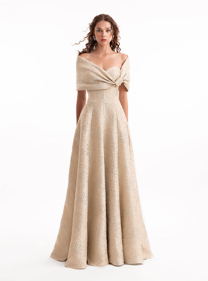 Gemy Maalouf Sweetheart Off-Shoulder Jacquard Gown - front