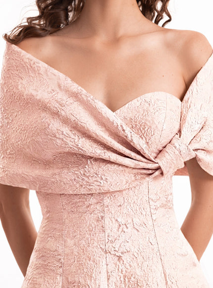 Gemy Maalouf Sweetheart Off-Shoulder Jacquard Gown - Pink - fabric closeup