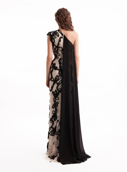 Gemy Maalouf One-Shoulder 3D Embroidered Gown - back