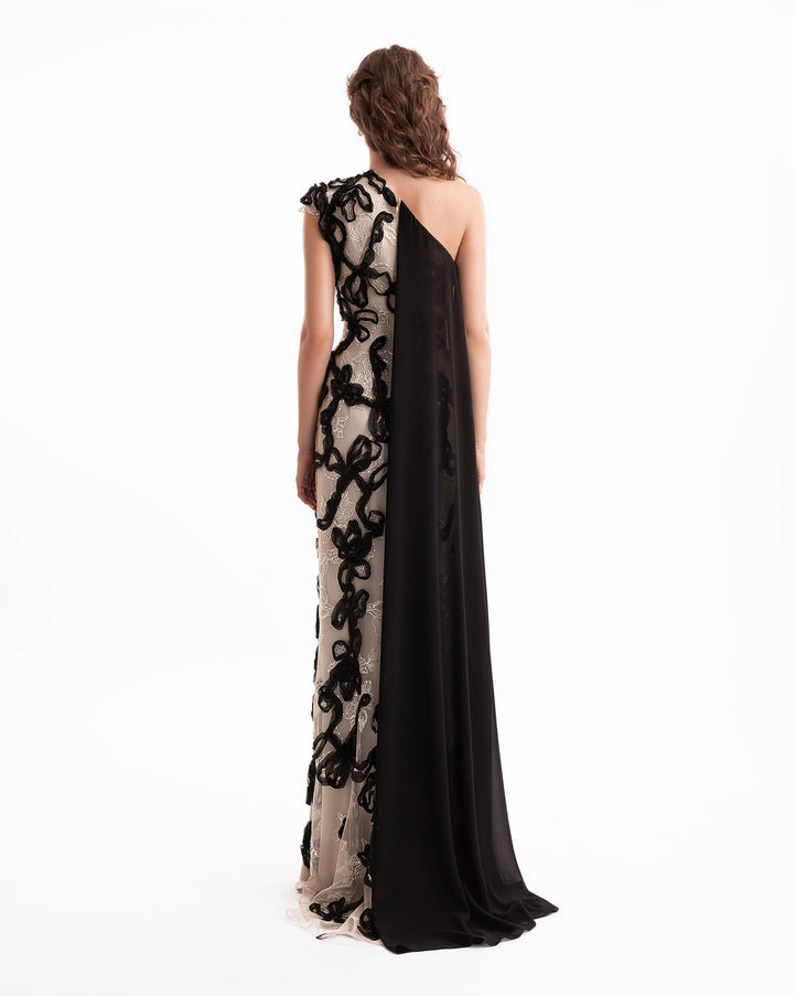 Gemy Maalouf One-Shoulder 3D Embroidered Gown