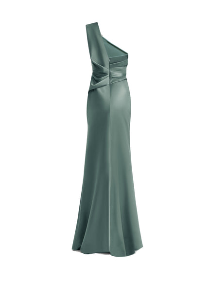 Gemy Maalouf One-Shoulder Satin Gown No. 2118 Green