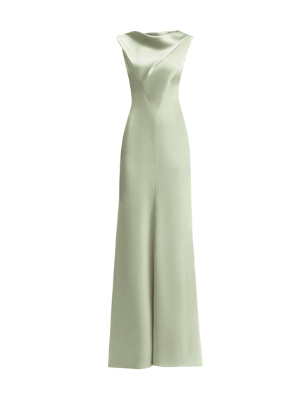 Gemy Maalouf Draped Long Gown With V-Bodice Green