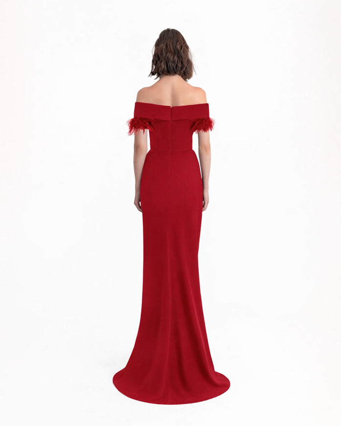 Gemy Maalouf Slim Cut Gown With Feathers