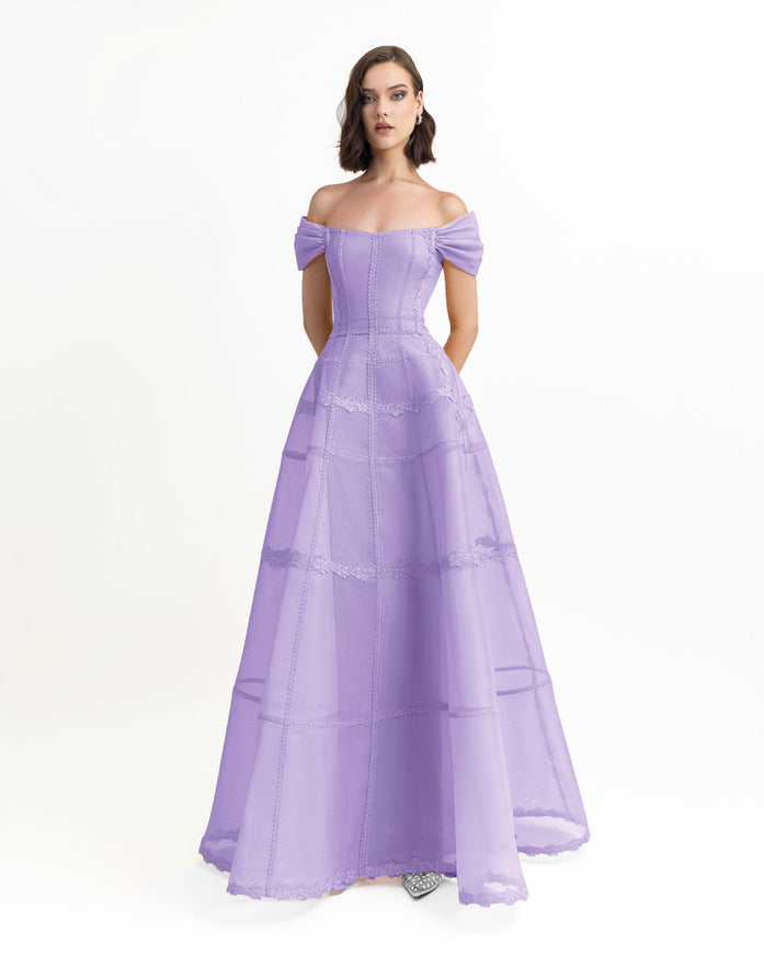Gemy Maalouf Mesh Long Gown Purple