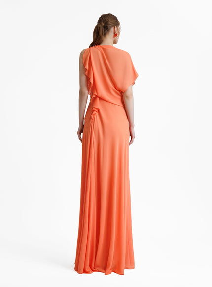 Gemy Maalouf Draped Orange Chiffon Gown
