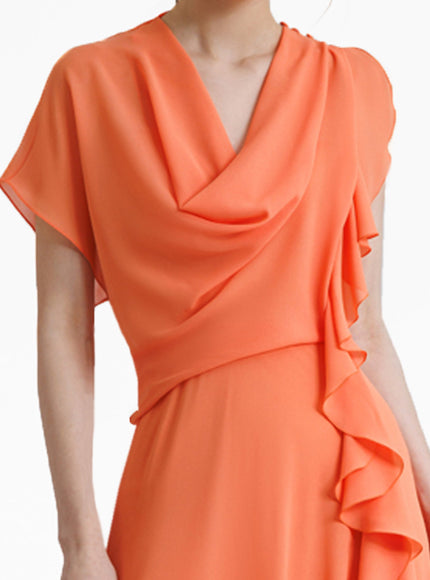 Gemy Maalouf Draped Orange Chiffon Gown