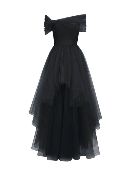 Gemy Maalouf Asymmetrical Tulle Gown Black