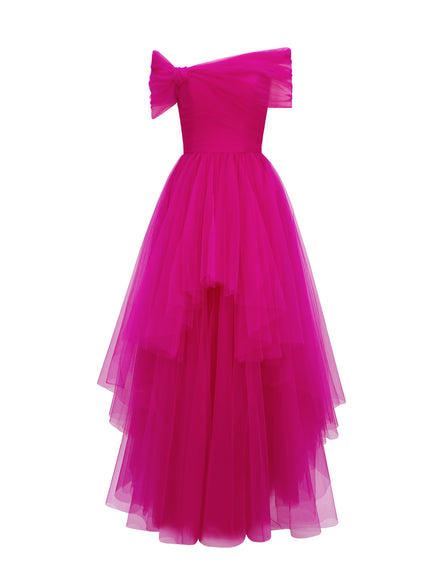 Gemy Maalouf Asymmetrical Tulle Gown Pink