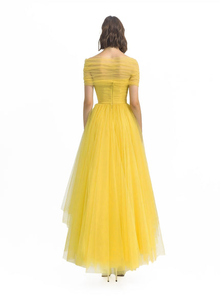 Gemy Maalouf Asymmetrical Tulle Gown Yellow