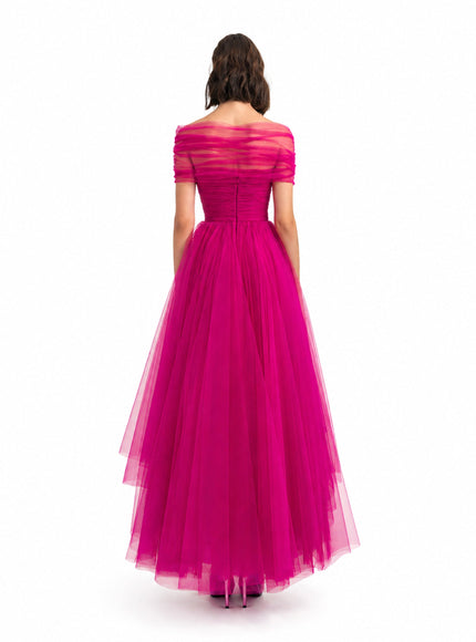 Gemy Maalouf Asymmetrical Tulle Gown Pink
