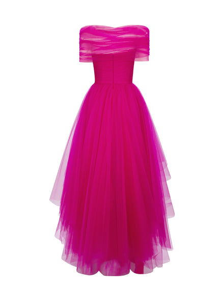 Gemy Maalouf Asymmetrical Tulle Gown Pink