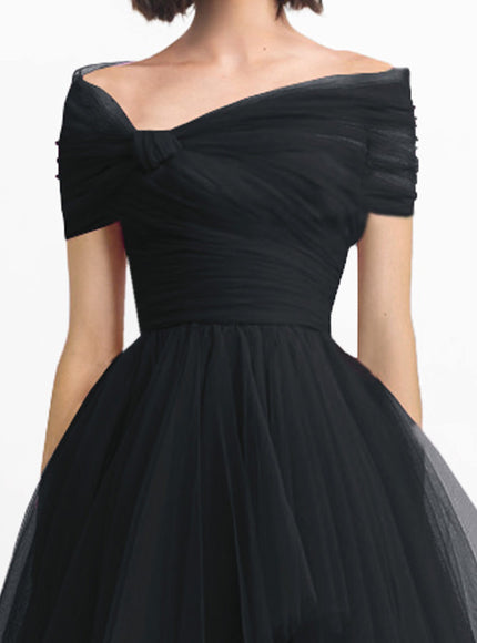 Gemy Maalouf Asymmetrical Tulle Gown Black