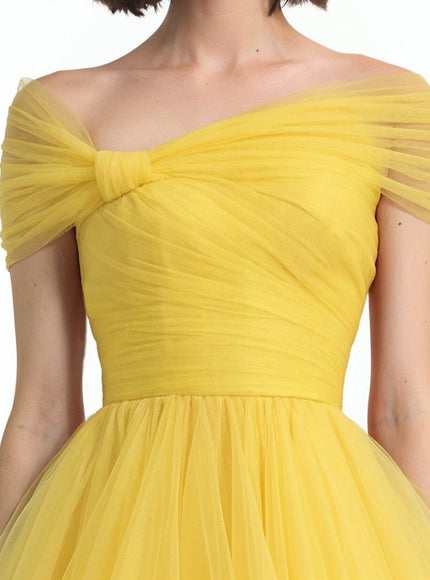 Gemy Maalouf Asymmetrical Tulle Gown Yellow