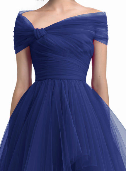 Gemy Maalouf Asymmetrical Tulle Gown Navy Blue