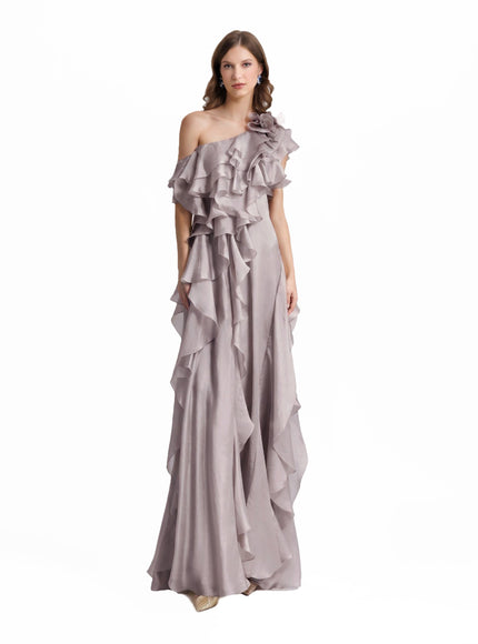 Gemy Maalouf Long Shiny Garza Gown Lilac